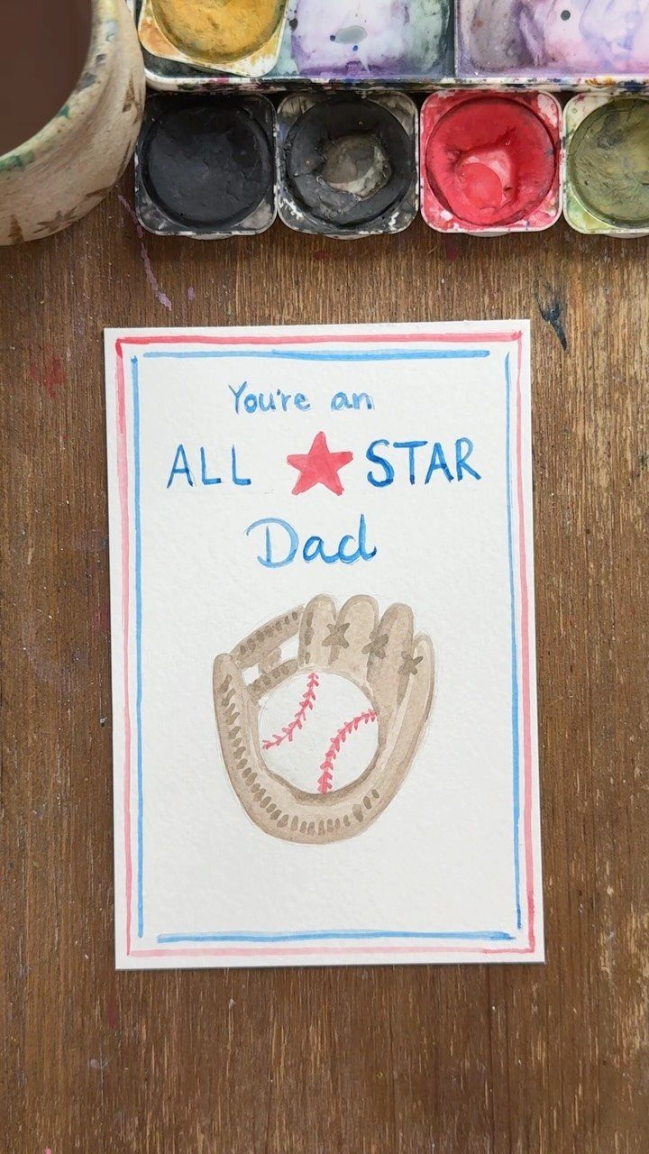 Handmade baseball card for Dad with a drawing of a baseball glove.