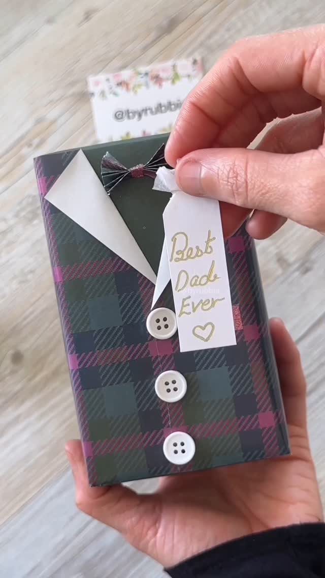 Plaid gift box designed as a shirt with a Best Dad Ever tag.